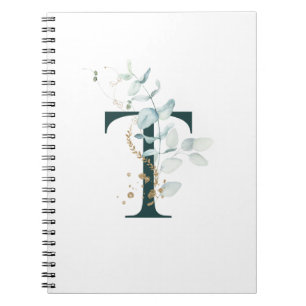 Caderno Espiral Letra T Eucalyptus e notebook Dourado monograma