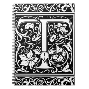 Caderno Espiral Letra T Monograma Medieval Arte Nova