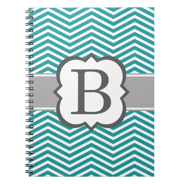 Caderno Espiral Letra Teal Branco Monograma B Chevron (Frente)