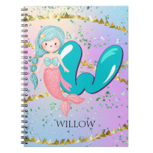 Caderno Espiral Letra W Monograma Aquarela Enfermeiro de Sereia Cu