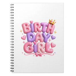 Caderno Espiral Letras de Balão de Menina de Aniversário PNG | Cut