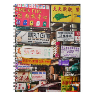 Caderno Espiral Letreiros de néon nas ruas de Hong Kong