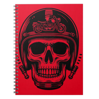 Caderno Espiral leyenda del cráneo del motociclista vintage