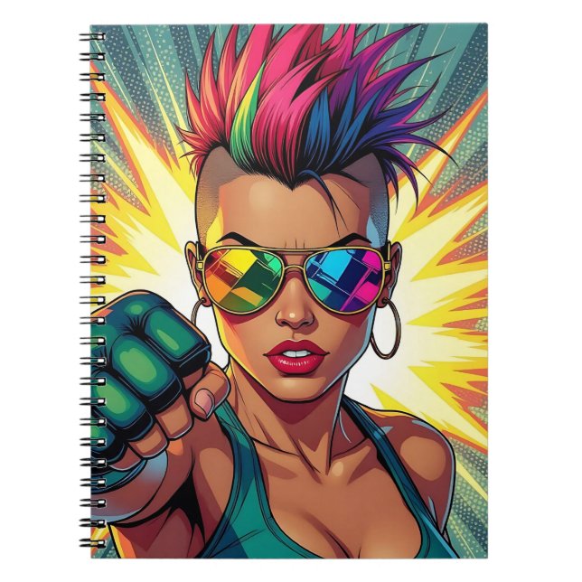 Caderno Espiral LGBT Lésbica Mohawk Uppercut Pop Art (Frente)