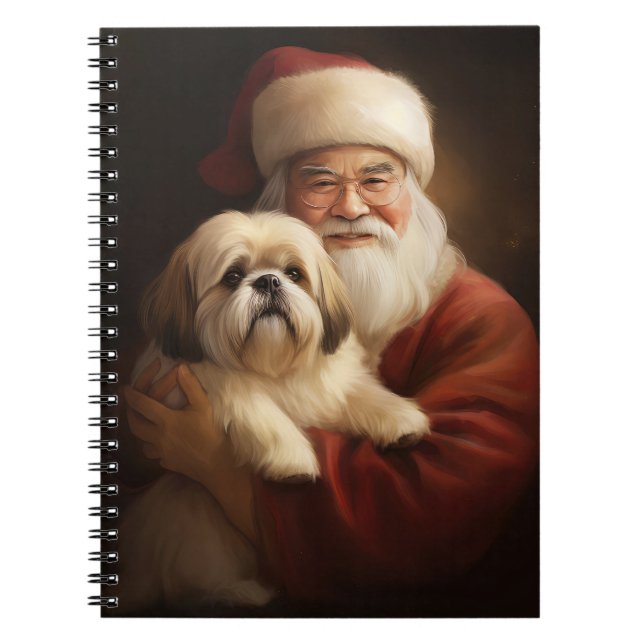 Caderno Espiral Lhasa Apso Com Papai Noel Natal Festivo (Frente)