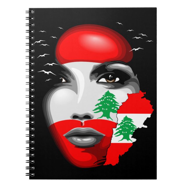Caderno Espiral Líbano Flag e Map no rosto da menina (Frente)