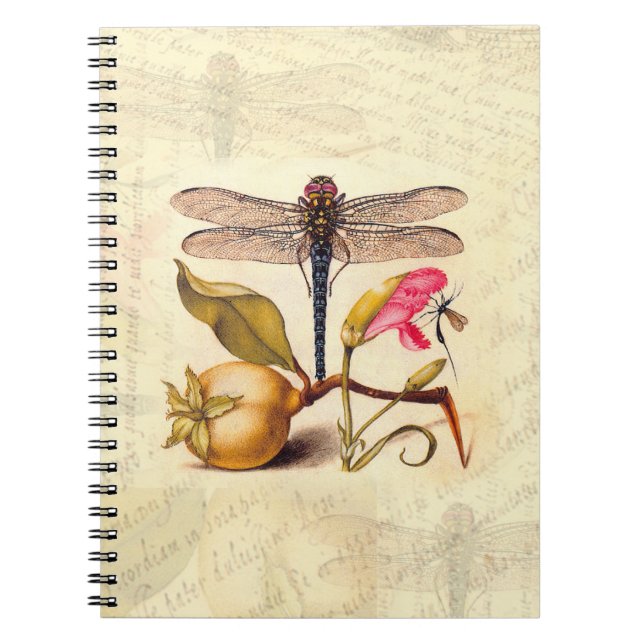 Caderno Espiral Libélula Arte Botânico da Natureza Hoefnagel (Frente)