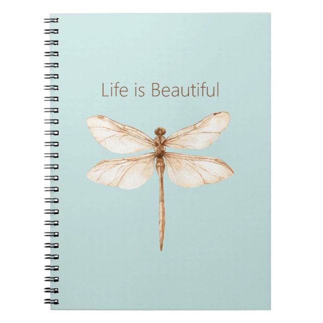 Caderno Espiral Libélula Azul Creme Marrom Aqua Menta (Frente)