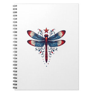 Caderno Espiral Libélula da Bandeira Americana Patriótica 4 de Jul