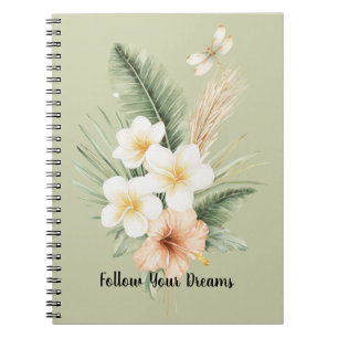 Caderno Espiral Libélula de Hibisco de Plumeria de Pêssego Tropica