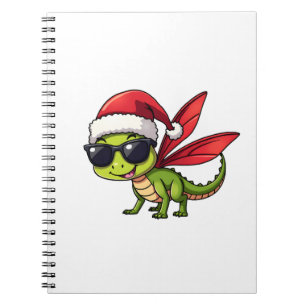 Caderno Espiral Libélula de Natal Chapéu de Papai Noel Engraçado X