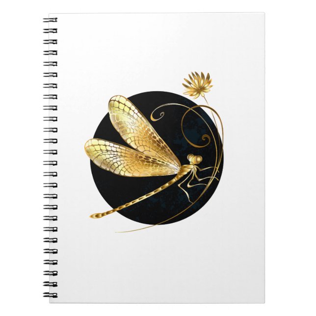 Caderno Espiral libélula ouro em círculo preto (Frente)