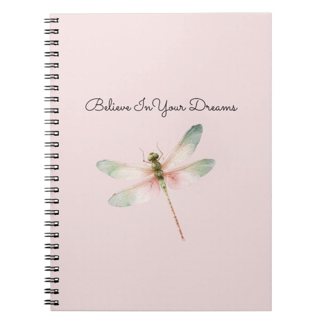 Caderno Espiral Libélula Rosa Branca Menta (Frente)
