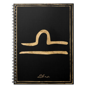 Caderno Espiral Libra martelava ouro estilizado símbolo de astrolo