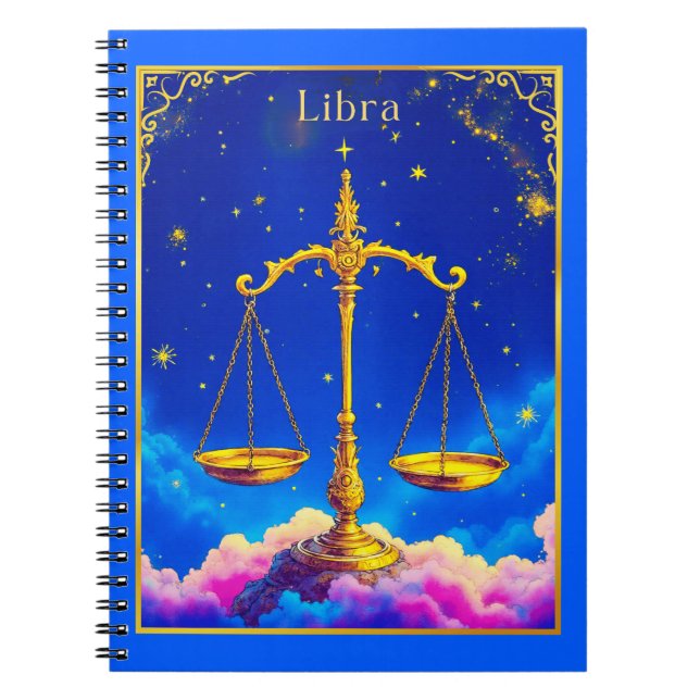 Caderno Espiral Libra Zodiac Scales in a Star-Filled Sky (Frente)
