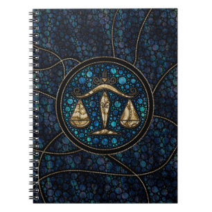 Caderno Espiral Libra Zodíaco Estilo de Arte Ponto Abalone Dourad