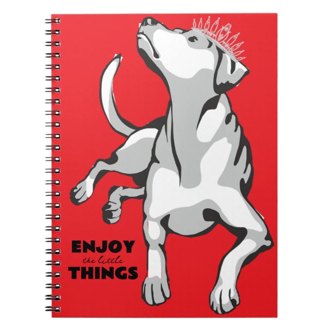 Caderno Espiral Libreta con imagen de perro blanco con fondo rojo (Frente)
