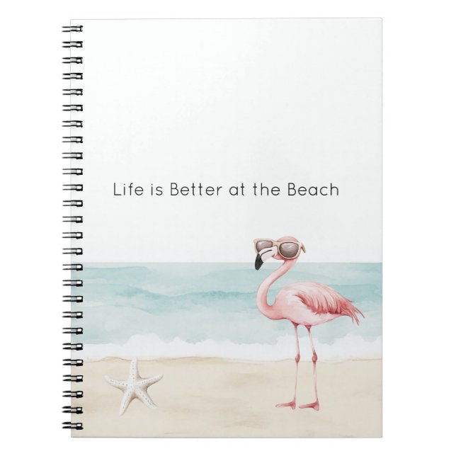 Caderno Espiral Life is Better at the Beach Starfish Flamingo (Frente)
