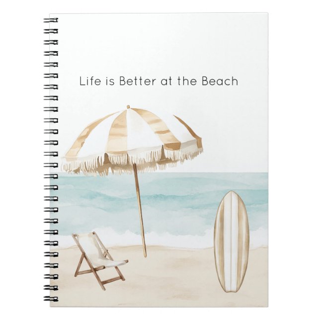 Caderno Espiral Life is Better at the Beach Umbrella Surf Board (Frente)