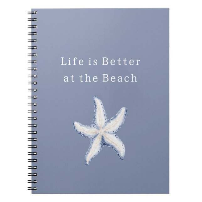 Caderno Espiral Life is Better Beach Blue White Starfish (Frente)
