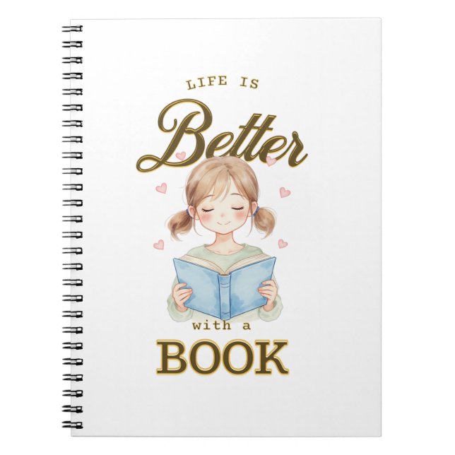 Caderno Espiral Life is Better with a Book Spiral Notebook (Frente)