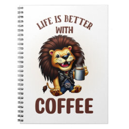 CADERNO ESPIRAL LIFE IS BETTER WITH A COFFEE, LION