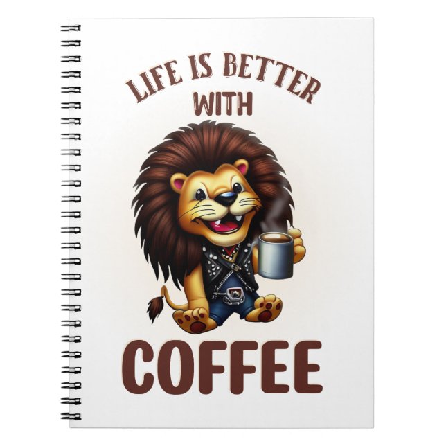 CADERNO ESPIRAL LIFE IS BETTER WITH A COFFEE, LION (Frente)