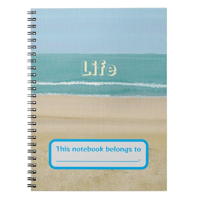Caderno Espiral Life, Ocean Waves Beach Sand Personalizado Noteboo (Frente)