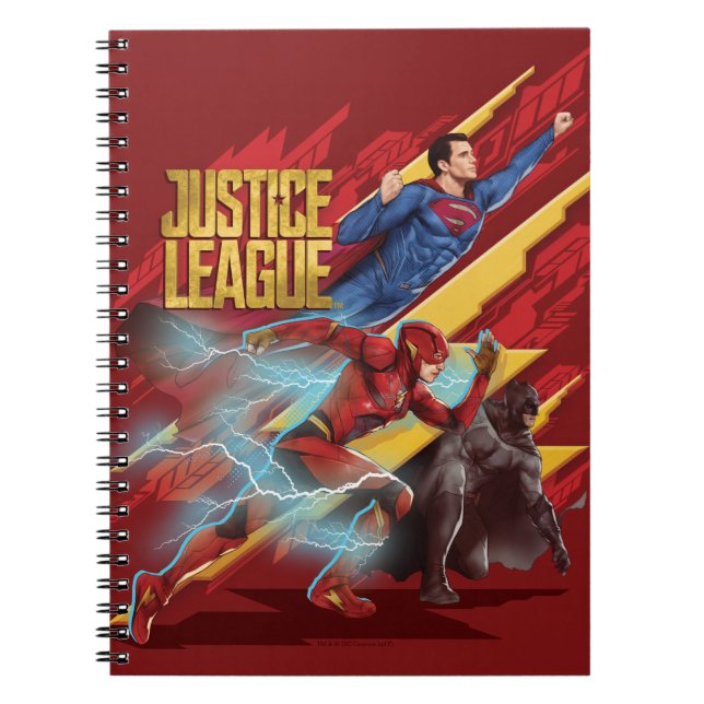 Caderno Espiral Liga da Justiça | Crachá Superman, Flash e Batman (Frente)
