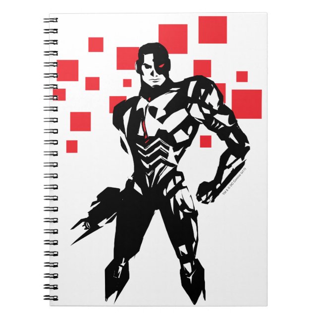 Caderno Espiral Liga da Justiça | Cyborg Digital Noir Pop Art (Frente)