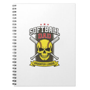 Caderno Espiral Liga de Softbol Pai e Filha Design Vetorial Vintag