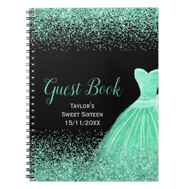 Caderno Espiral Light Green Dress Faux Glitter Sweet 16 Birthday (Frente)