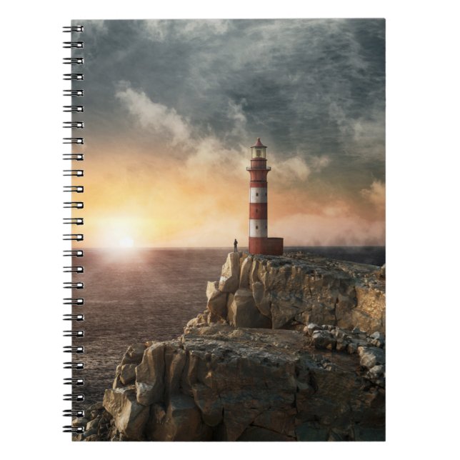 Caderno Espiral Lighthouses | Red & White Lighthouse (Frente)