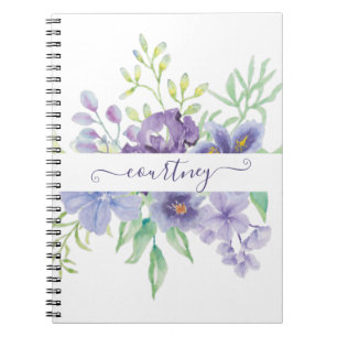 Caderno Espiral Lilac floral personalizada aquarela