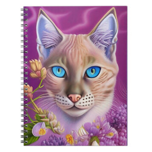 Caderno Espiral Lilac Lynx aponta o gato siamês em roxo