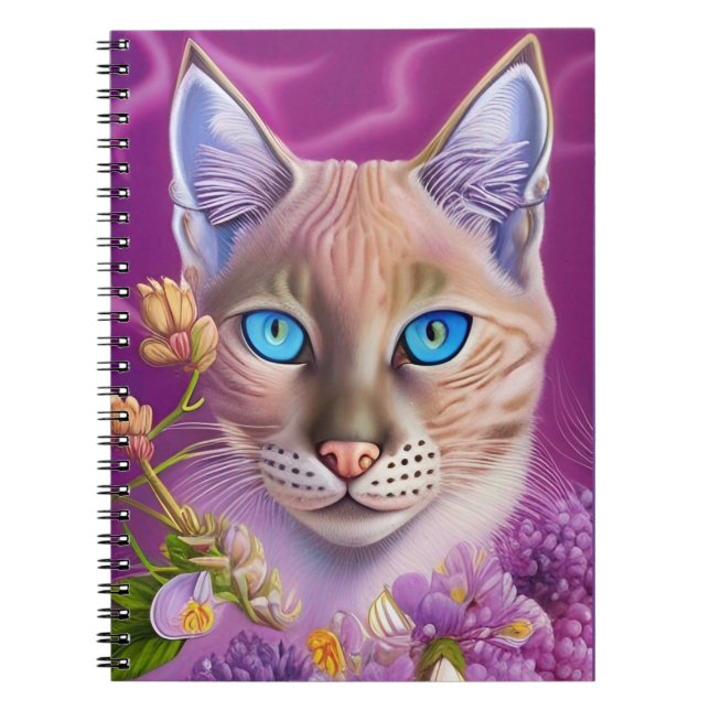 Caderno Espiral Lilac Lynx aponta o gato siamês em roxo (Frente)