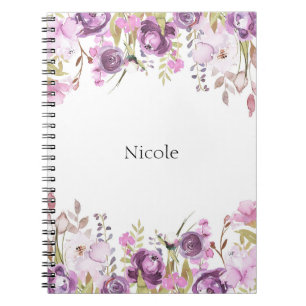 Caderno Espiral Lilás Lavanda Roxo Floral Chic Água-marinha