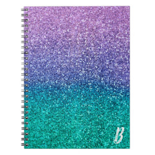 Caderno Espiral Lilás Roxo & Verde Água Téu Brilhante Glitter