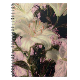 Caderno Espiral Lilases Brancas em Arte Floral de Fundo Escuro