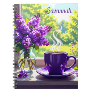 Caderno Espiral Lilases Roxos bonito e Café Personalizados