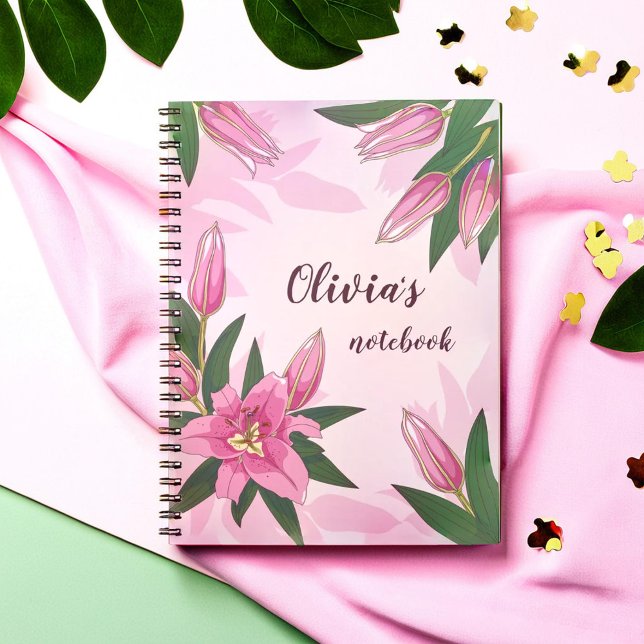 Caderno Espiral Lily Blooming Rosa (Pink Blooming Lily Notebook)