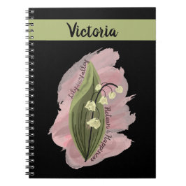 Caderno Espiral Lily do Vale Felicidade Personalizada Negro