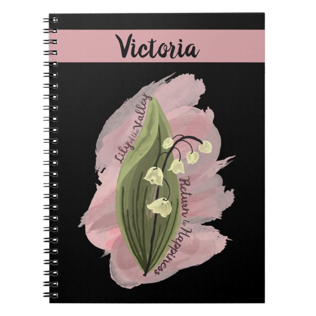 Caderno Espiral Lily do Vale Felicidade Personalizada Negro (Frente)