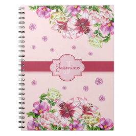 Caderno Espiral Lily e Peony Floral Rosa
