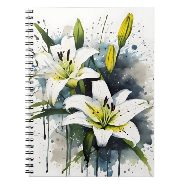 Caderno Espiral Lily - Flores aquarela (Frente)