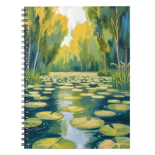 Caderno Espiral Lily Pad Pond | Green Watercolor Nature (Frente)