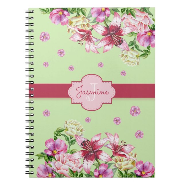 Caderno Espiral Lily & Peony Floral Mint (Frente)