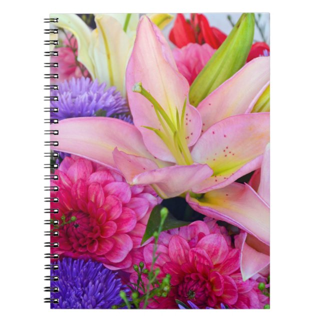 Caderno Espiral Lily rosa e impressão para flores da dália (Frente)