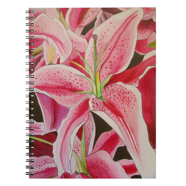 Caderno Espiral Lily rosa Stargazer notebook por Sacha Grossel Art (Frente)