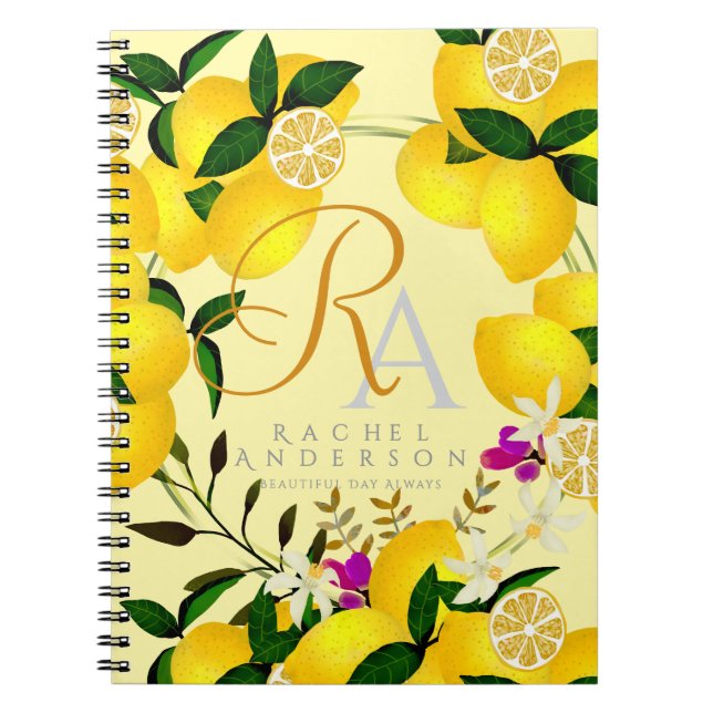 Caderno Espiral Limão Monograma Amarelo (Frente)